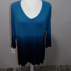 Anthropologie Sunday in Brooklyn Women's Flowy Blue Ombre Top 3/4 Sleeve Size Lg
